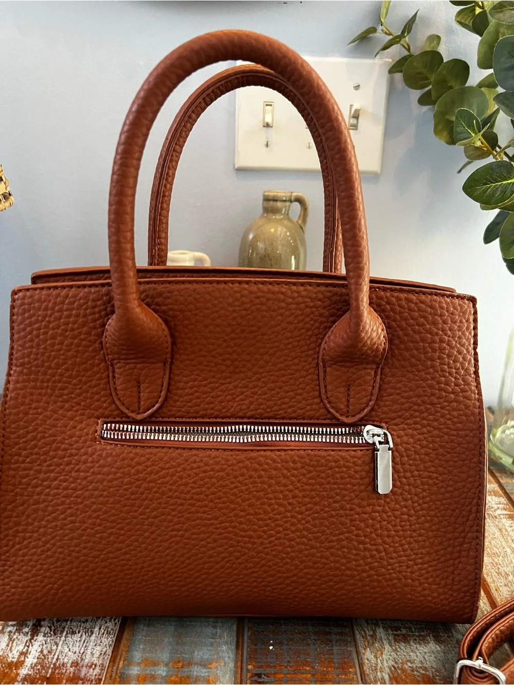 NWOT Birkin Style Pebbled Faux Leather Satchel Tote Bag w/ Crossbody Strap